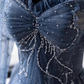 Cute A line Long Sleeves Blue Tulle Prom Dress B027