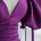 Ball Gown Short Sleeves Grape Satin Long Prom Dresses B028