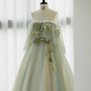 Robe de bal manches courtes Tulle vert longues robes de bal B030