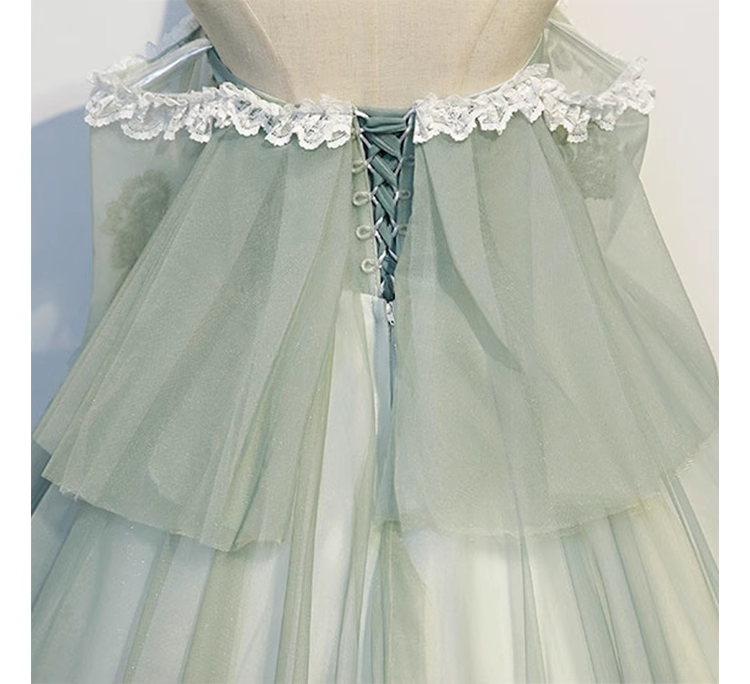 Robe de bal manches courtes Tulle vert longues robes de bal B030