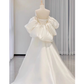 A-ligne chérie cou satin blanc longues robes de mariée B049