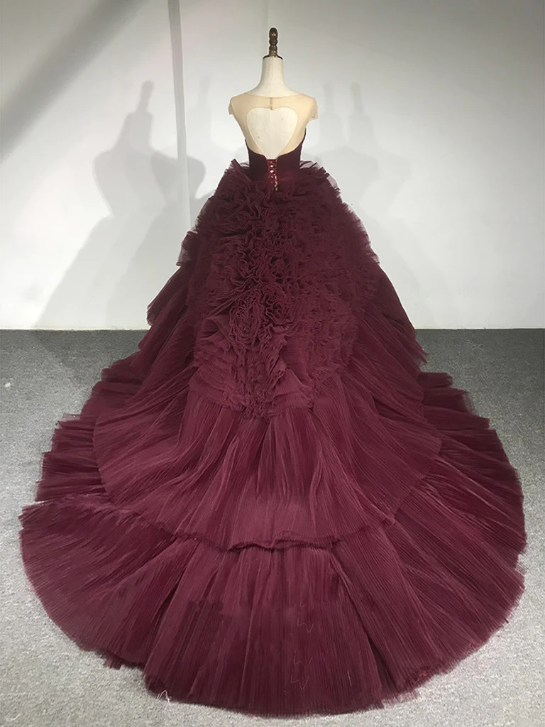 Stunning Ball Gown Sweetheart Tulle Burgundy Sweet 16 Dresses B051