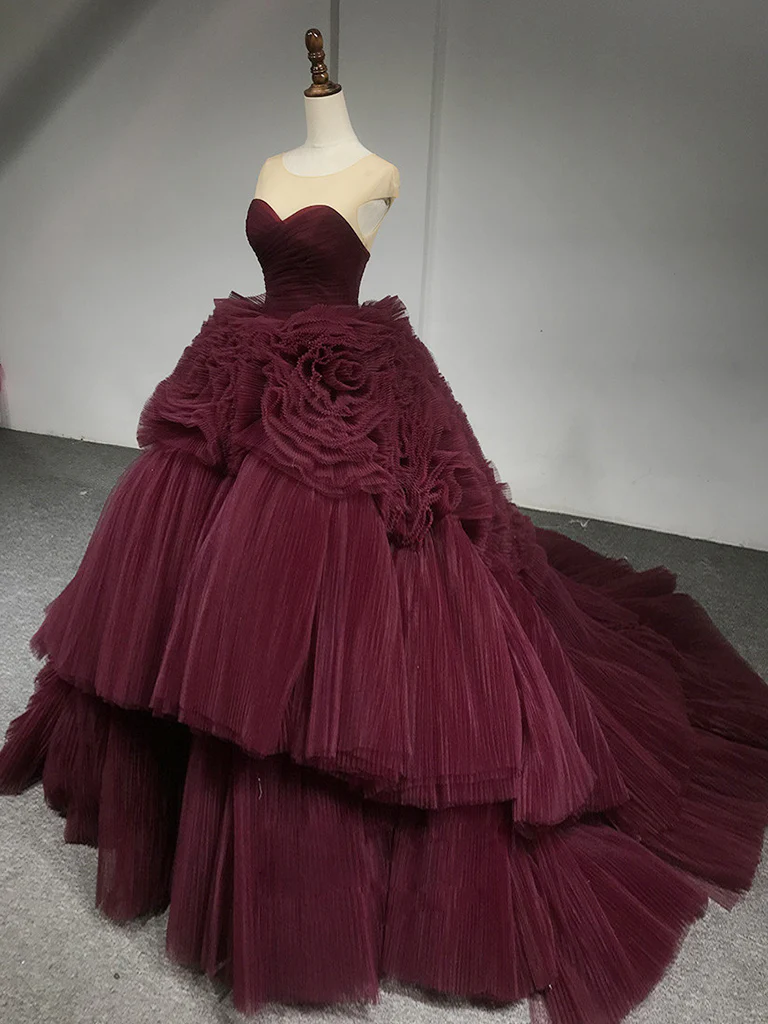 Superbe robe de bal chérie Tulle bordeaux doux 16 robes B051