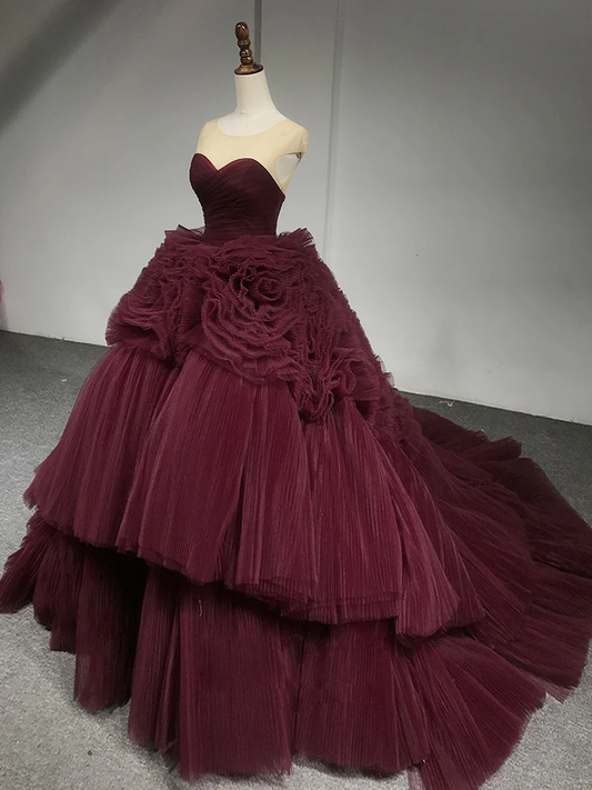 Superbe robe de bal chérie Tulle bordeaux doux 16 robes B051