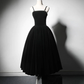 Simple A-Line Velvet Tea Length Burgundy Prom Dress B052