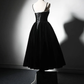 Simple A-Line Velvet Tea Length Burgundy Prom Dress B052
