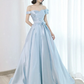 A-Line Light Sky Blue Satin Tulle Long Prom Dres B053