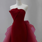 Simple Mermaid Tulle Velvet Burgundy Long Prom Dress B054