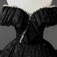 Simple A-Line Sweetheart Neck Tulle Sequin Black Long Prom Dress B056