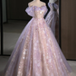 Robe de bal col en cœur Tulle dentelle violet longue douce 16 robes B058