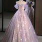 Ball Gown Sweetheart Neck Tulle Lace Purple Long Sweet 16 Dresses B058