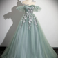 Ball Gown Off Shoulder Tulle Lace Green Long Sweet 16 Dresses B059