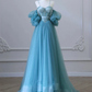Simple A-Line Sweetheart Neck Tulle Blue Long Prom Dress B061