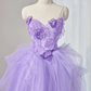 Jolie robe de bal longue en tulle avec col en cœur violet et appliques, B063