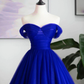 A-ligne chérie cou tulle bleu royal longue robe de bal B067