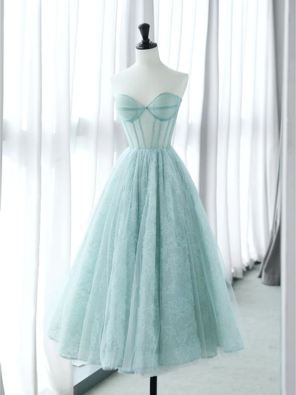 A-Line Sweetheart Neck Tulle Lace Prom Dress B071