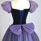 A-ligne manches bouffantes Tulle velours violet longue robe de bal B073