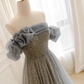 A Line Gray Tulle Sequin Long Prom Dress B075