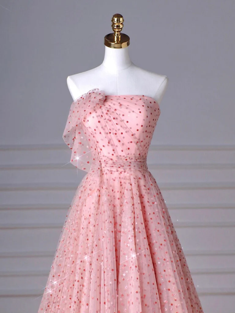 A-Line Pink Tulle Long Prom Dress B077