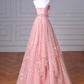 A-Line Pink Tulle Long Prom Dress B077