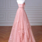 Robe de bal longue en tulle rose trapèze B077