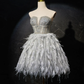 Gray Sweetheart Neck Tulle Beads Feather Homecoming Dresses B078