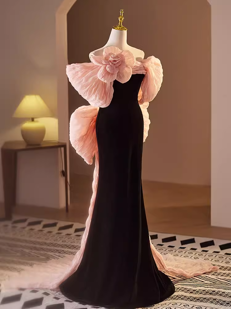 Robe de bal longue sirène sexy rose B079