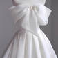 Simple A-Line Off The Shoulder Satin White Long Wedding Dresses B081