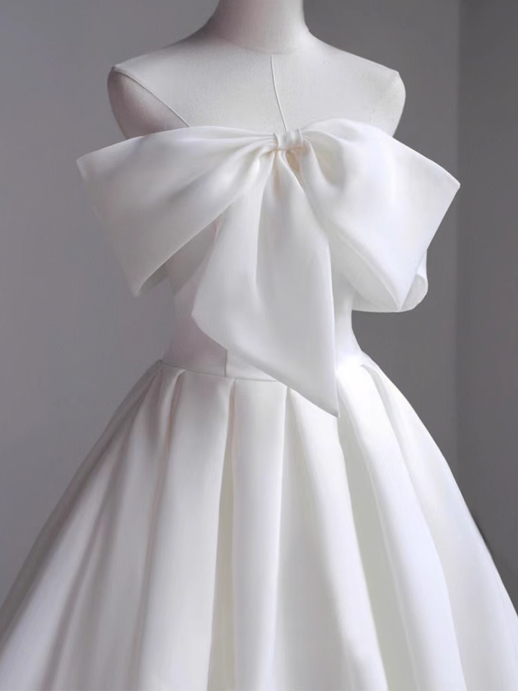 Robe de mariée longue en Satin blanc, ligne a, épaules dénudées, Simple, B081