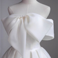 Simple A-Line Off The Shoulder Satin White Long Wedding Dresses B081