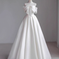 Robe de mariée longue en Satin blanc, ligne a, épaules dénudées, Simple, B081