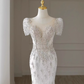 Luxury Mermaid Short Sleeves White Long Wedding Dresses B082