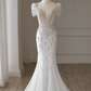 Robes de mariée longues blanches sirène de luxe à manches courtes B082