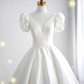 Vintage Ball Gown Short Sleeves White Long Wedding Dresses B083