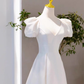 Vintage A line Short Sleeves White Long Wedding Dresses B085