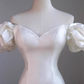 Vintage Mermaid Off the Shoulder Short Sleeves White Satin Wedding Dresses B087