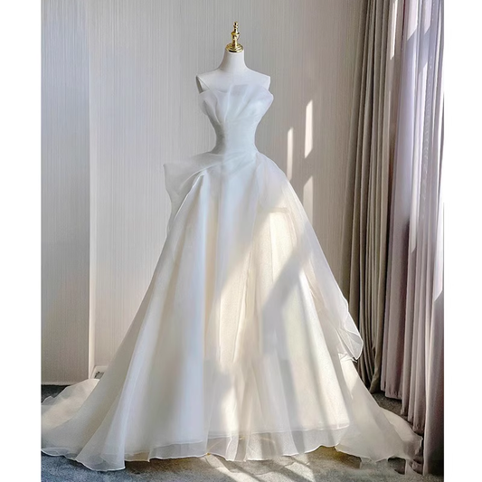 Robe de bal vintage sans bretelles en tulle blanc robes de mariée B088