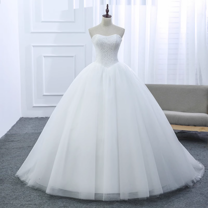 Robe de bal Vintage sans bretelles en Tulle blanc longues robes de mariée B089