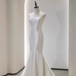 Vintage Mermaid White Satin Long Wedding Dresses B090