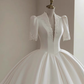 Robe de bal Vintage, décolleté en V, robes de mariée longues en Satin blanc, B091