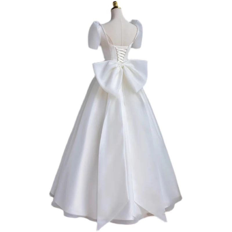 Princesse une ligne robes de mariée longues en Satin blanc B092