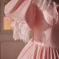 Robe de bal vintage rose manches courtes dentelle douce 16 robes B096