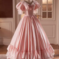 Robe de bal vintage rose manches courtes dentelle douce 16 robes B096