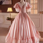 Vintage Ball Gown Pink Short Sleeves Lace Sweet 16 Dresses B096