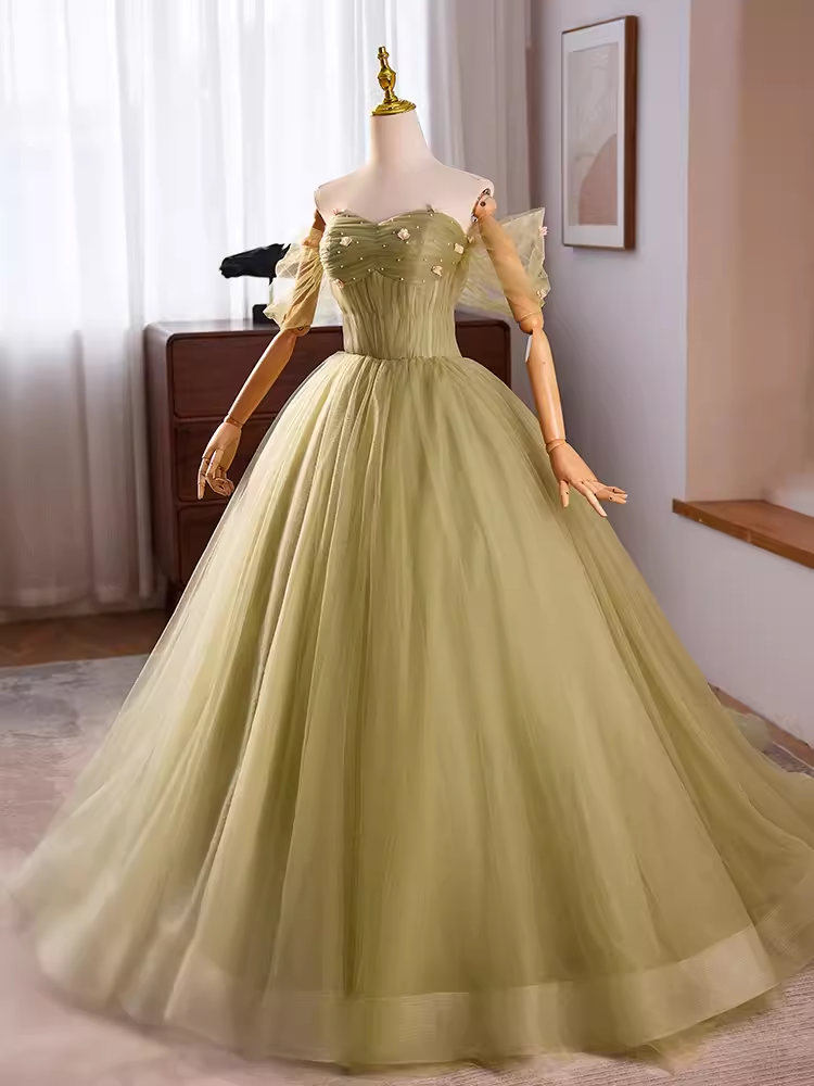 Robe de bal Vintage manches courtes vert doux 16 robes B098