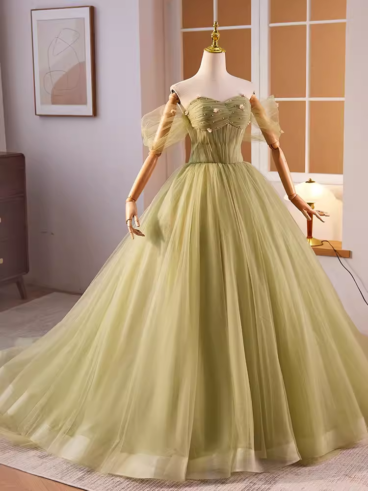 Robe de bal Vintage manches courtes vert doux 16 robes B098