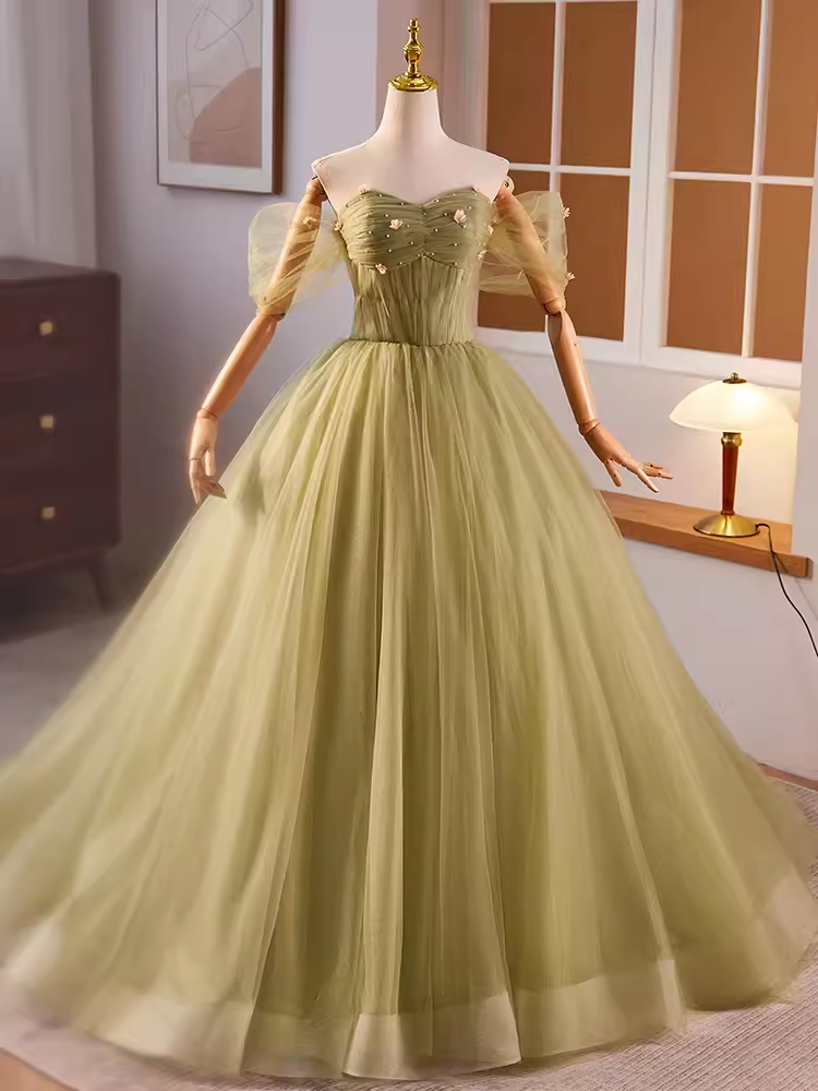 Robe de bal Vintage manches courtes vert doux 16 robes B098