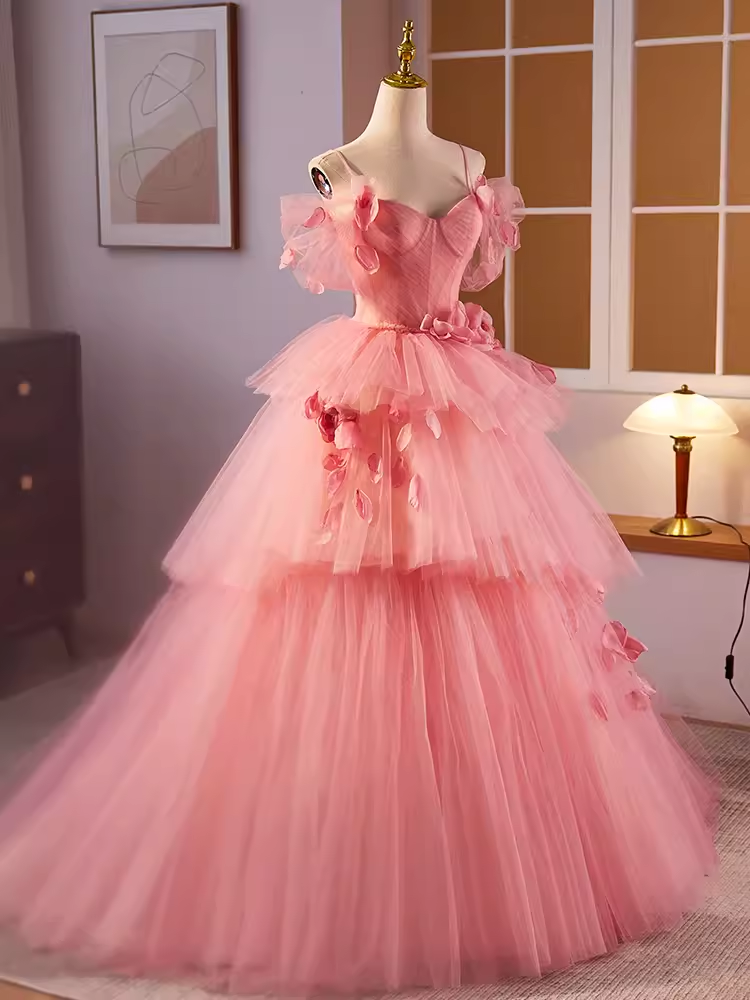 Vintage Ball Gown Short Sleeves Pink Flowers Sweet 16 Dresses B099