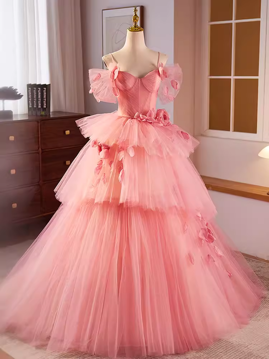Robe de bal vintage manches courtes fleurs roses Sweet 16 robes B099