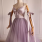 Modest A line Straps Tulle Long Lilac Prom Dress B100